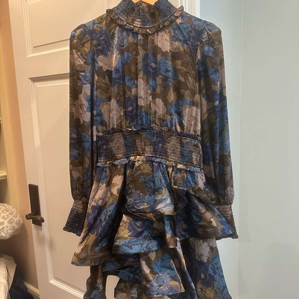 Floral Ruffle High Neck Dress